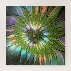 Luminous Colourful Fantasy Flower Fractal Art Jigsaw Puzzle