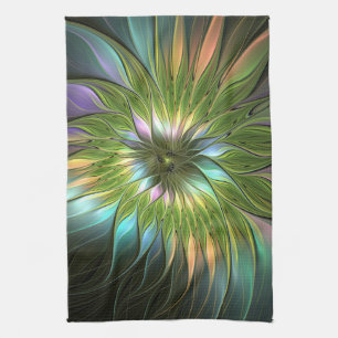Luminous Colourful Fantasy Flower Fractal Art Kitchen Towel