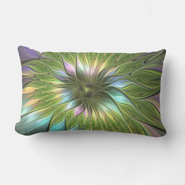 Luminous Colourful Fantasy Flower Fractal Art Lumbar Pillow (Front)