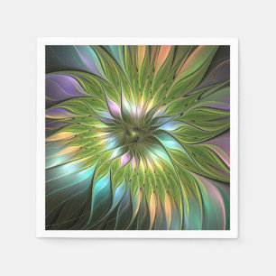 Luminous Colourful Fantasy Flower Fractal Art Napkin