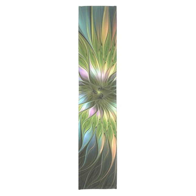 Luminous Colourful Fantasy Flower Fractal Art Short Table Runner (Front)