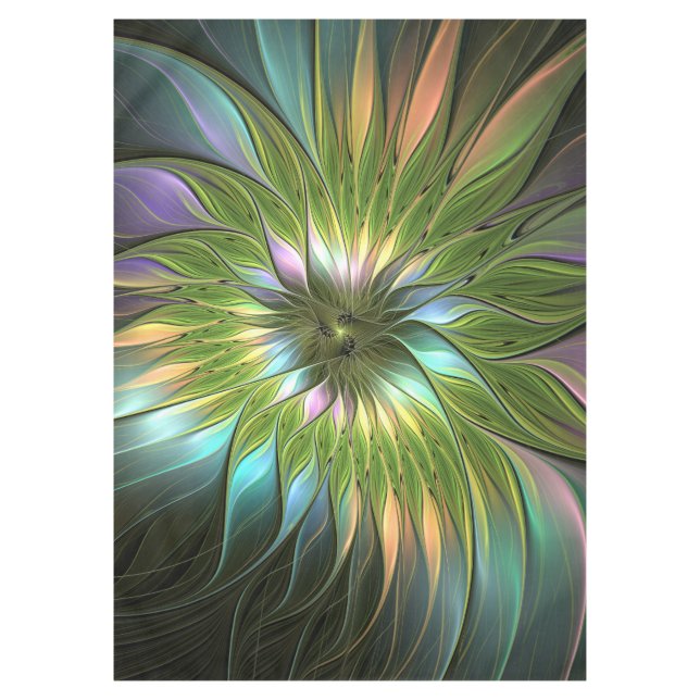 Luminous Colourful Fantasy Flower Fractal Art Tablecloth (Front)