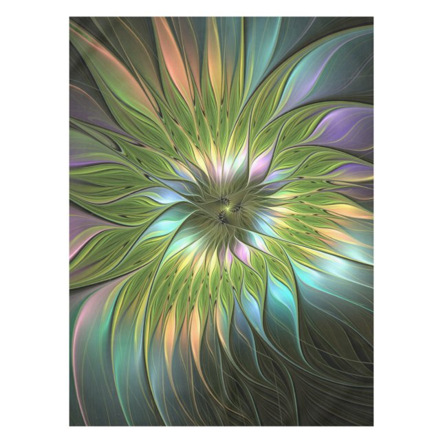 Luminous Colourful Fantasy Flower Fractal Art Tablecloth (Front)