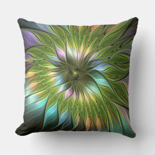 Luminous Colourful Fantasy Flower Fractal Art Throw Pillow