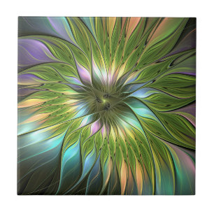 Luminous Colourful Fantasy Flower Fractal Art Tile