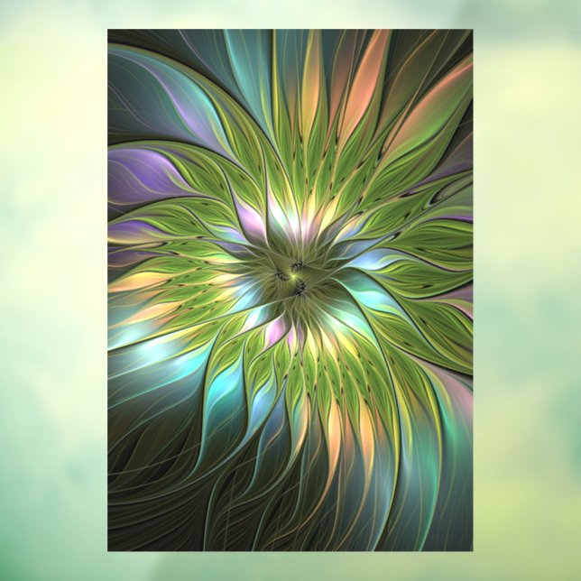 Luminous Colourful Fantasy Flower Fractal Art Window Cling (Sheet 3)