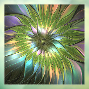 Luminous Colourful Fantasy Flower Fractal Art Window Cling