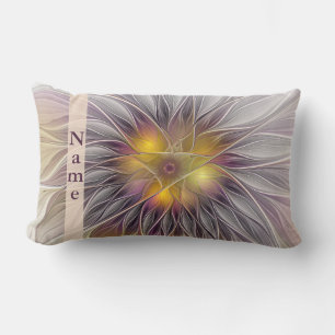 Luminous Colourful Flower, Abstract Fractal Name Lumbar Pillow