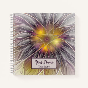 Luminous Colourful Flower, Abstract Fractal Name Notebook