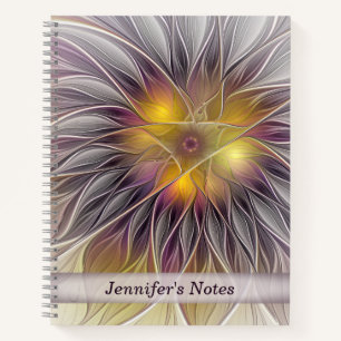 Luminous Colourful Flower, Abstract Fractal Name Notebook