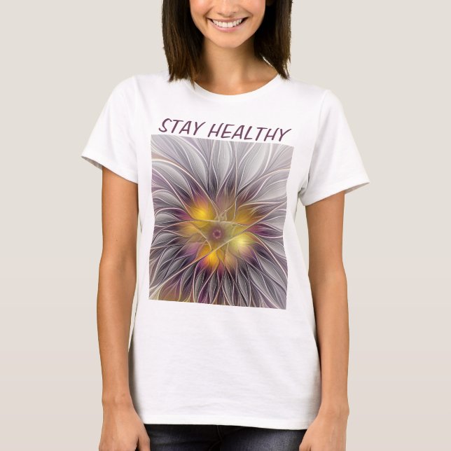 Luminous Colourful Flower, Abstract Fractal Text T-Shirt (Front)