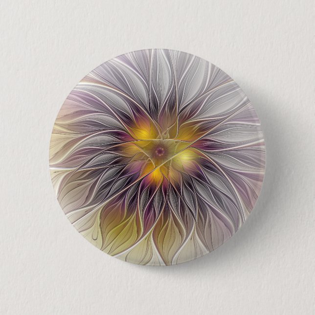 Luminous Colourful Flower, Abstract Modern Fractal 2 Inch Round Button (Front)