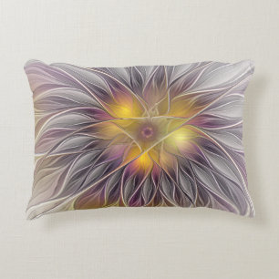 Luminous Colourful Flower, Abstract Modern Fractal Accent Pillow