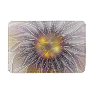 Luminous Colourful Flower, Abstract Modern Fractal Bath Mat