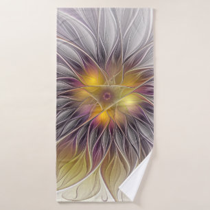 Luminous Colourful Flower, Abstract Modern Fractal Bath Towel