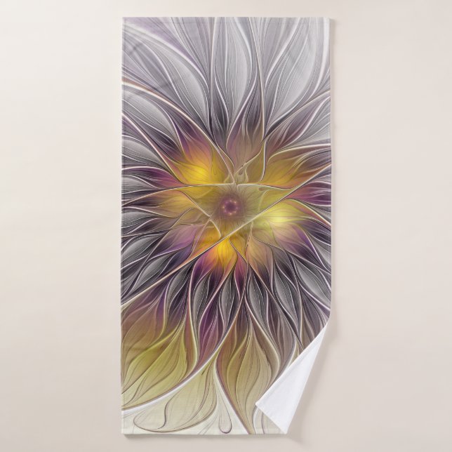 Luminous Colourful Flower, Abstract Modern Fractal Bath Towel (Bath Towel)