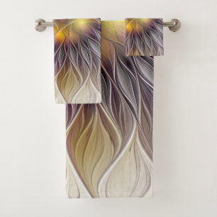 Luminous Colourful Flower, Abstract Modern Fractal Bath Towel Set