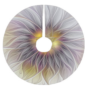 Luminous Colourful Flower, Abstract Modern Fractal Brushed Polyester Tree Skirt