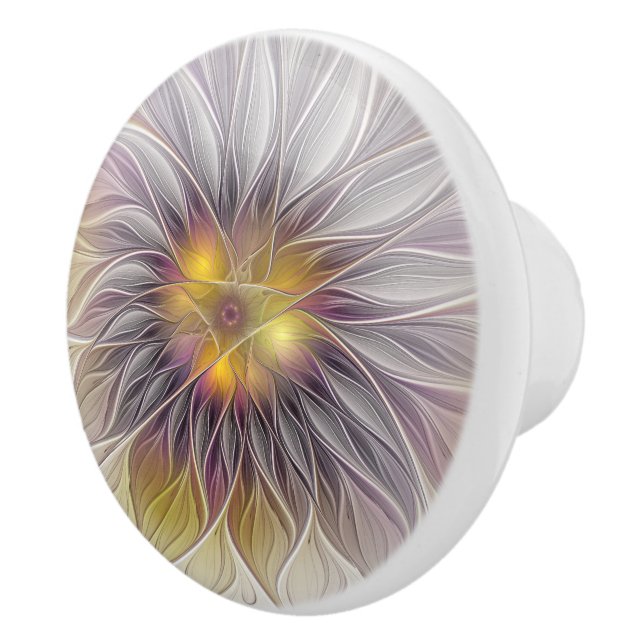Luminous Colourful Flower, Abstract Modern Fractal Ceramic Knob (Right)