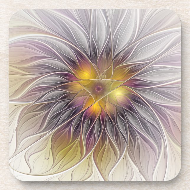 Luminous Colourful Flower, Abstract Modern Fractal Coaster (Front)