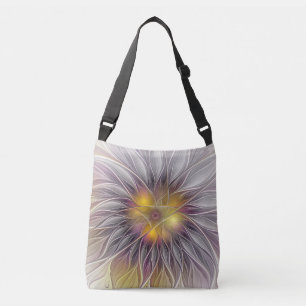 Luminous Colourful Flower, Abstract Modern Fractal Crossbody Bag