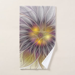 Luminous Colourful Flower, Abstract Modern Fractal Hand Towel