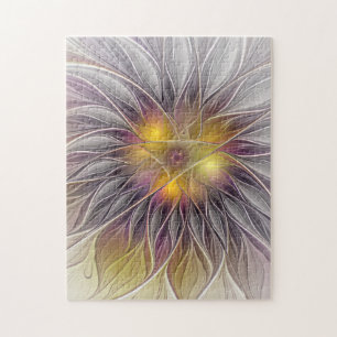 Luminous Colourful Flower, Abstract Modern Fractal Jigsaw Puzzle