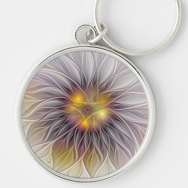 Luminous Colourful Flower, Abstract Modern Fractal Keychain (Front)
