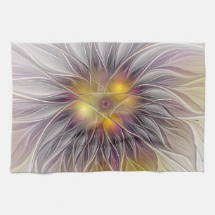 Luminous Colourful Flower, Abstract Modern Fractal Kitchen Towel