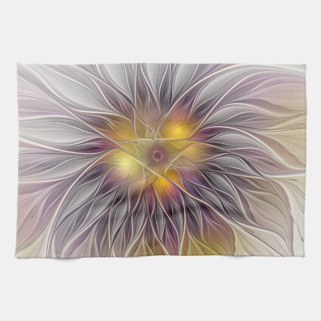 Luminous Colourful Flower, Abstract Modern Fractal Kitchen Towel (Horizontal)