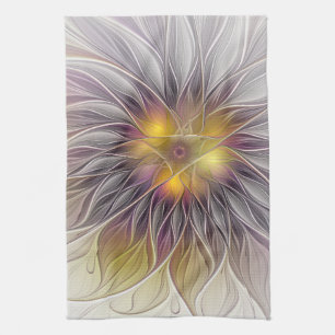 Luminous Colourful Flower, Abstract Modern Fractal Kitchen Towel