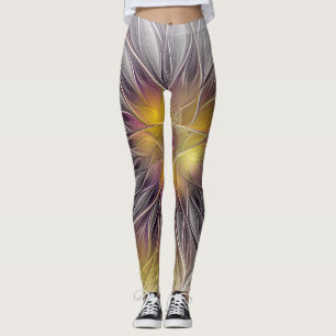 Luminous Colourful Flower, Abstract Modern Fractal Leggings