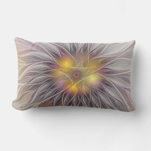 Luminous Colourful Flower, Abstract Modern Fractal Lumbar Pillow