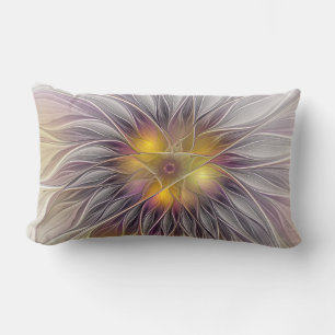 Luminous Colourful Flower, Abstract Modern Fractal Lumbar Pillow