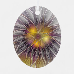 Luminous Colourful Flower, Abstract Modern Fractal Metal Ornament