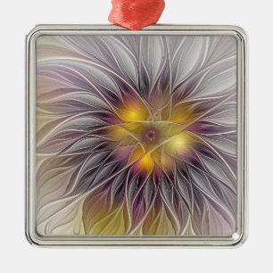 Luminous Colourful Flower, Abstract Modern Fractal Metal Ornament