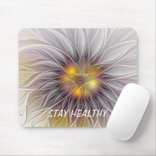 Luminous Colourful Flower, Abstract Modern Fractal Mouse Pad