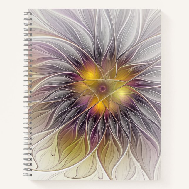 Luminous Colourful Flower, Abstract Modern Fractal Notebook (Front)
