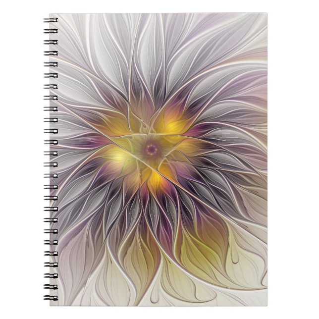 Luminous Colourful Flower, Abstract Modern Fractal Notebook (Front)