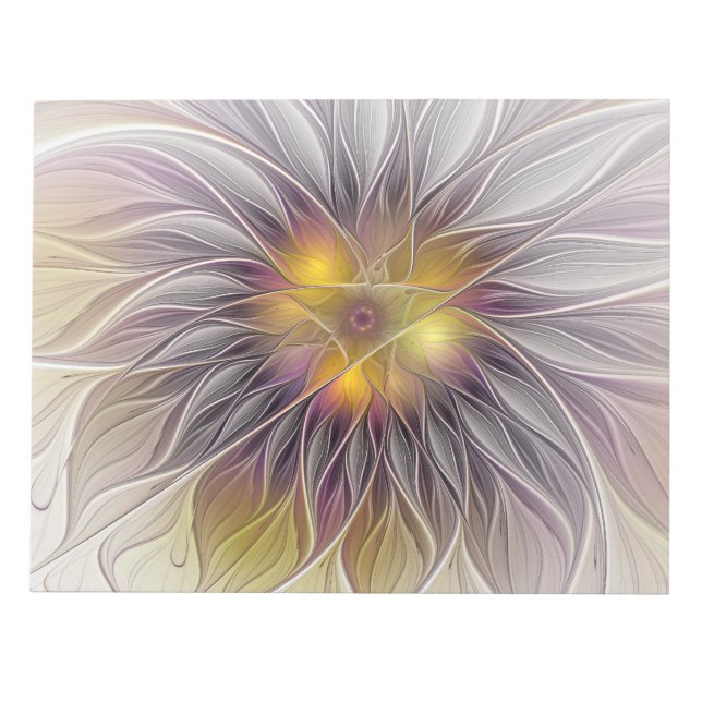 Luminous Colourful Flower, Abstract Modern Fractal Notepad (Front)