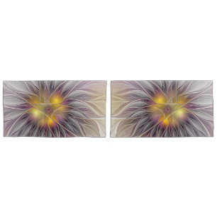 Luminous Colourful Flower, Abstract Modern Fractal Pillowcase