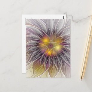 Luminous Colourful Flower, Abstract Modern Fractal Postcard