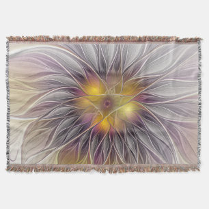 Luminous Colourful Flower, Abstract Modern Fractal Throw Blanket