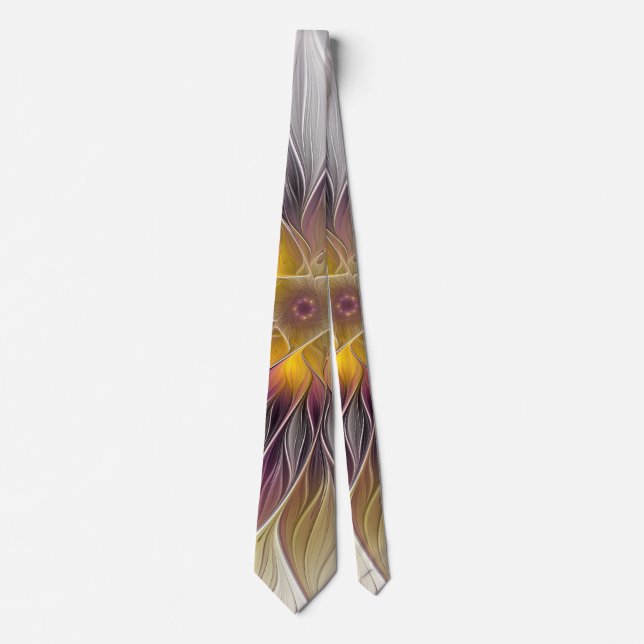 Luminous Colourful Flower, Abstract Modern Fractal Tie (Front)