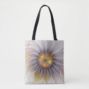 Luminous Colourful Flower, Abstract Modern Fractal Tote Bag