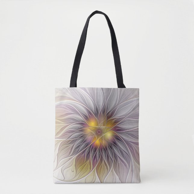 Luminous Colourful Flower, Abstract Modern Fractal Tote Bag (Front)