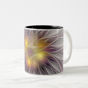 Luminous Colourful Flower, Abstract Modern Fractal Two-Tone Coffee Mug