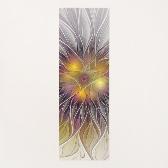 Luminous Colourful Flower, Abstract Modern Fractal Yoga Mat (Front)