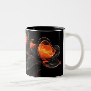 Luminous Cyberflora Orange Black Cyber Flowers Two-Tone Coffee Mug