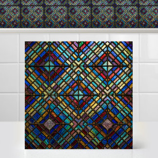Luminous Diamond Matrix Cathedral Stained Glass Tile
